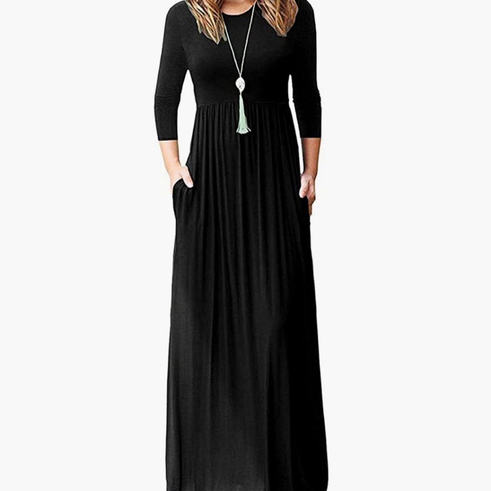 Wneedu Plus Size Black Maxi Dress 2XL